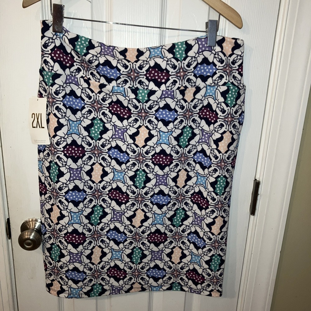 LULAROE DISNEY MINNIE MOUSE Geometric Pattern Blue Teal Maroon CASSIE SKIRT 2X